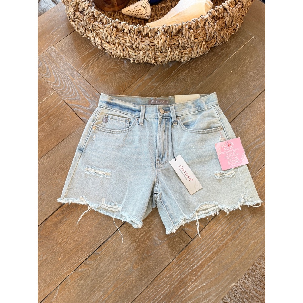 JUSTUSA Distressed Denim Shorts Womens Light Denim Small NWT